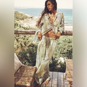 Zara Printed Ramie Blouse and Palazzo Pants